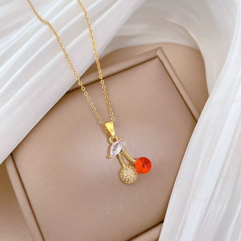 Stainless Steel And Copper Animal Zodiac Fruit Cherry Fashion Light Luxury Elegant Gorgeous Full Diamond Unisex Necklace - Image 4