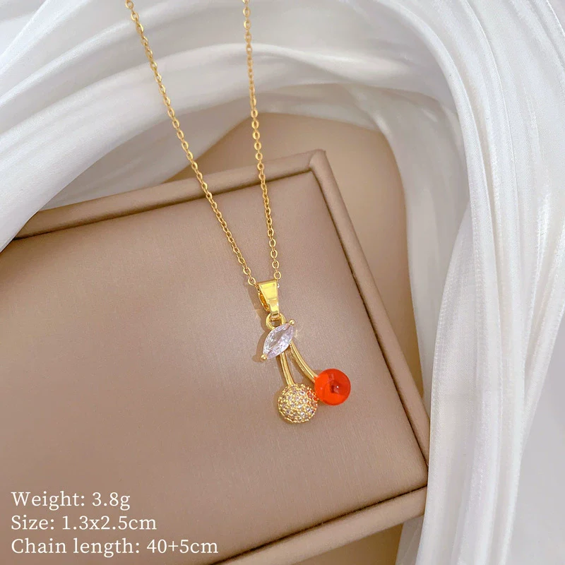 Stainless Steel And Copper Animal Zodiac Fruit Cherry Fashion Light Luxury Elegant Gorgeous Full Diamond Unisex Necklace - Image 6