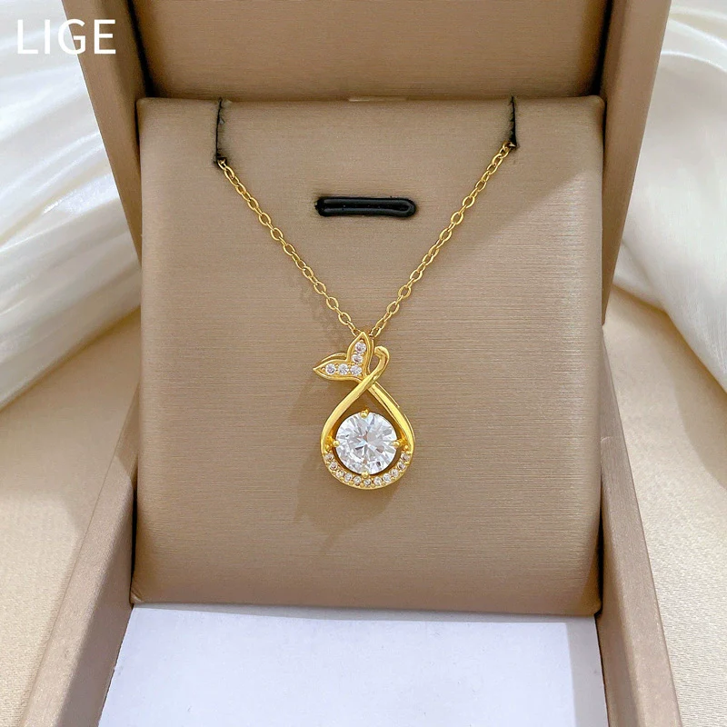 Stainless Steel And Copper Fishtail Water Drops Animal Zodiac Cartoon Style Full Diamond Women's Necklace - Image 2