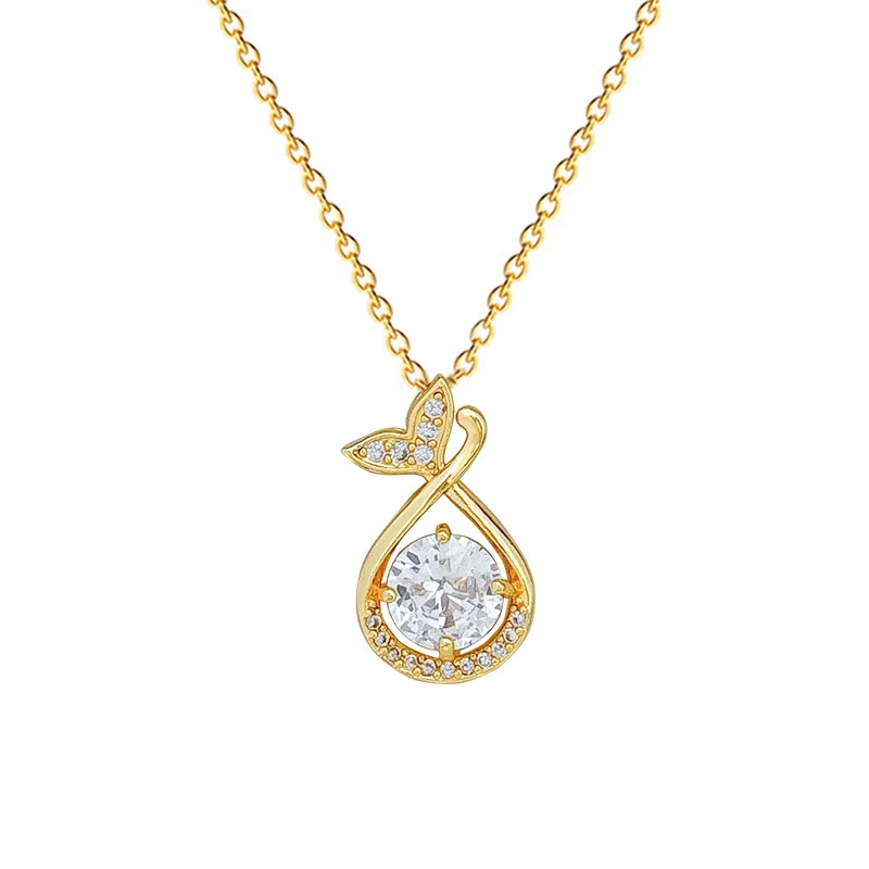 Stainless Steel And Copper Fishtail Water Drops Animal Zodiac Cartoon Style Full Diamond Women's Necklace - Image 4