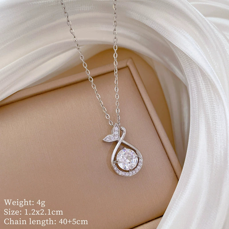 Stainless Steel And Copper Fishtail Water Drops Animal Zodiac Cartoon Style Full Diamond Women's Necklace - Image 6