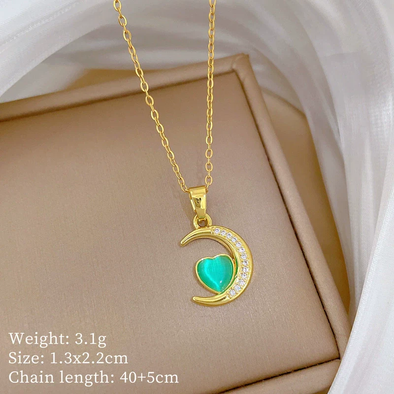 Stainless Steel And Copper Geometric And Peach Heart Cartoon Minimalist Light Luxury Full Diamond Unisex Necklace - Image 6