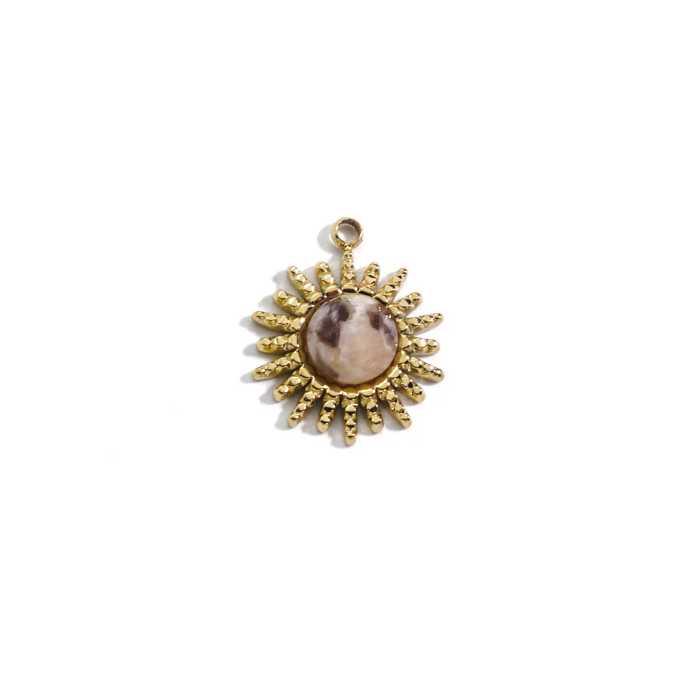 Stainless Steel And Natural Stone Jewelry Accessories Round Pendant With 14K Gold Electroplated Colorpreserving For Diy Necklace And Bracelet - Image 10