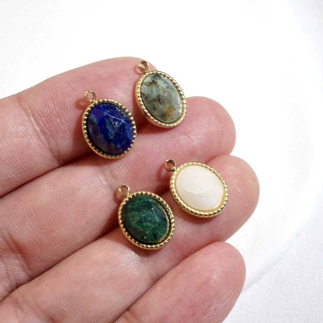 Stainless Steel And Natural Stone Oval Pendant Diy Accessories With Vacuum Electroplating Colorpreserving Treatment - Image 3