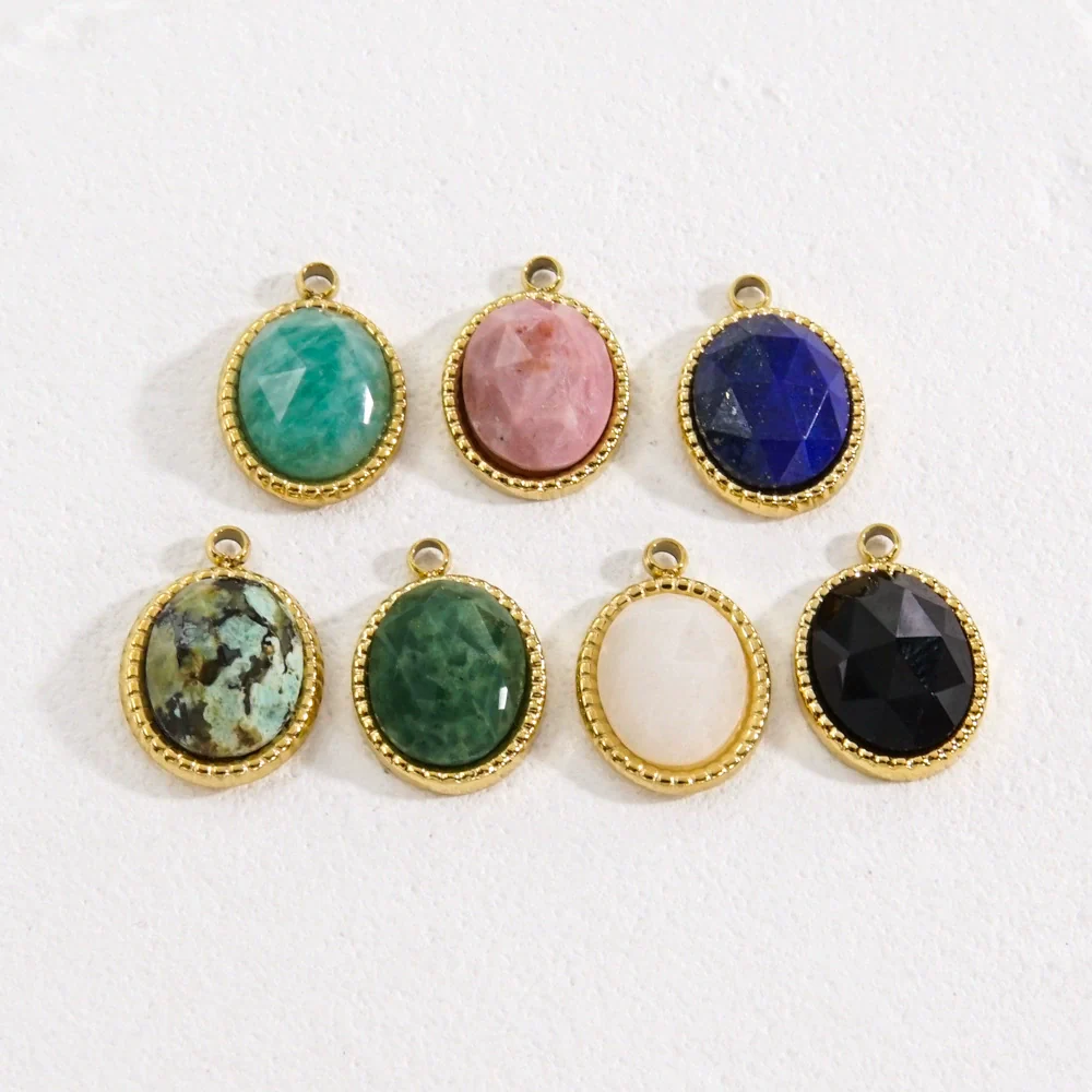 Stainless Steel And Natural Stone Oval Pendant Diy Accessories With Vacuum Electroplating Colorpreserving Treatment - Image 5