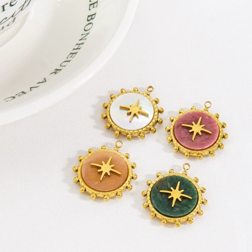 Stainless Steel And Natural Stone Pendant Necklace With Round Shape And Vacuum In Furnace Electroplating - Image 4