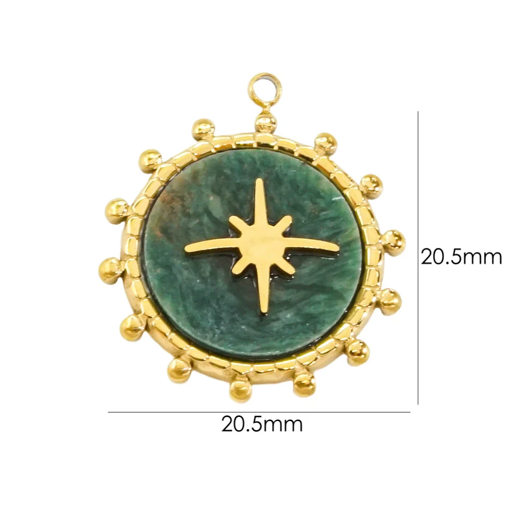 Stainless Steel And Natural Stone Pendant Necklace With Round Shape And Vacuum In Furnace Electroplating - Image 7