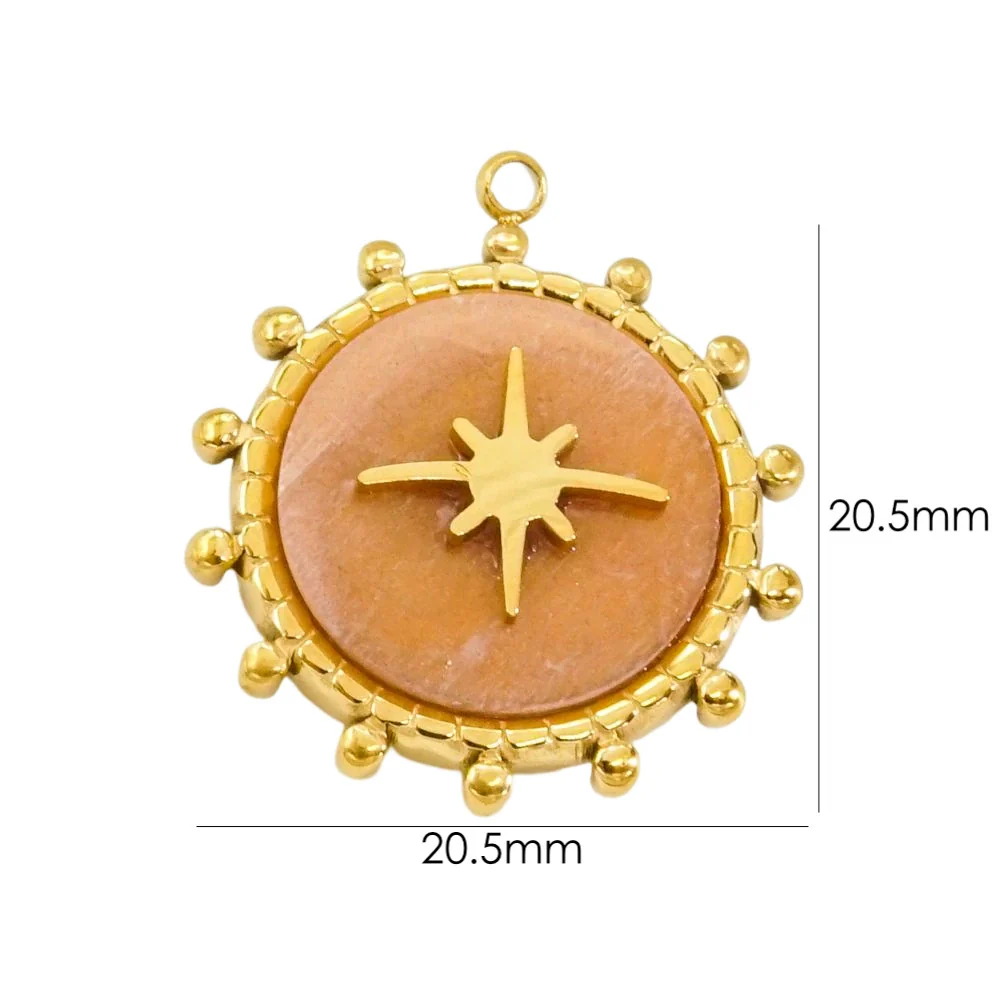 Stainless Steel And Natural Stone Pendant Necklace With Round Shape And Vacuum In Furnace Electroplating - Image 8