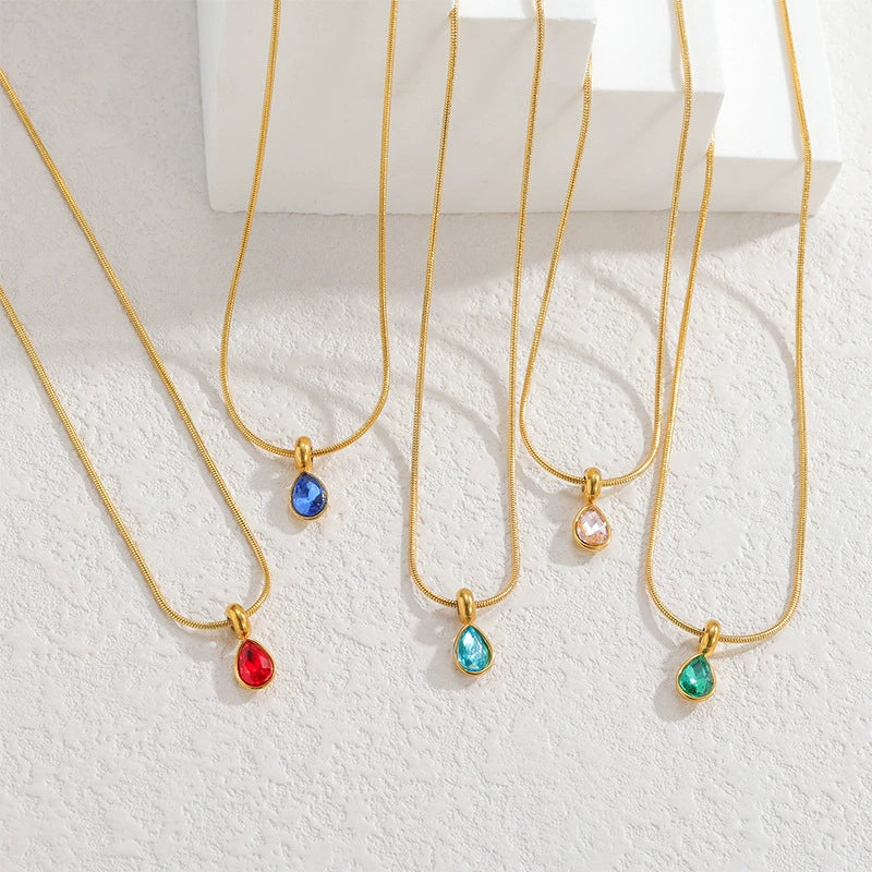 Stainless Steel And Titanium Steel Drop Shape Necklace For Women With Electroplating And Snake Bone Chain - Image 2