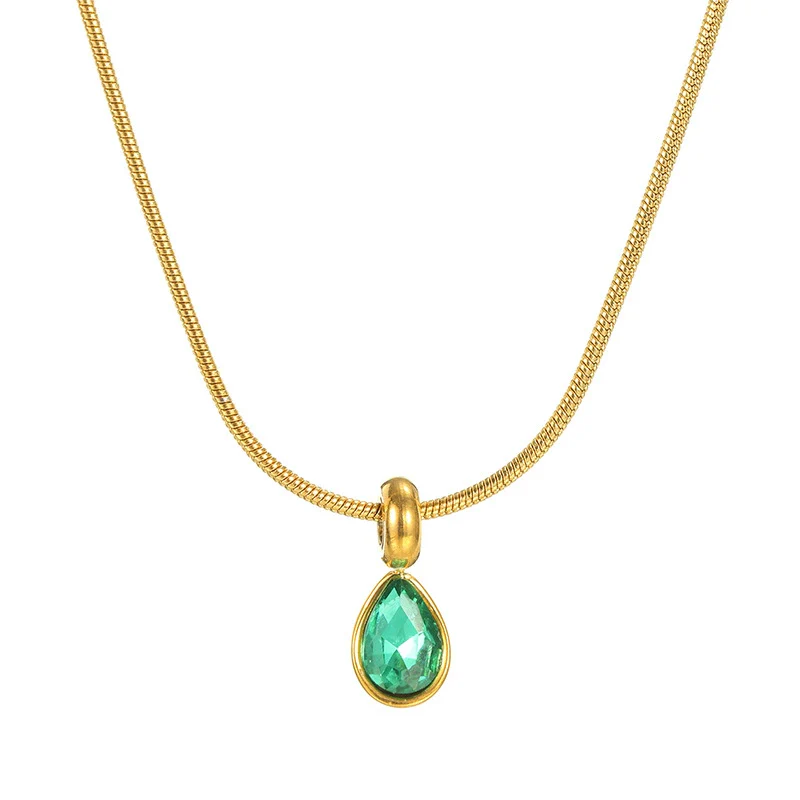 Stainless Steel And Titanium Steel Drop Shape Necklace For Women With Electroplating And Snake Bone Chain - Image 5
