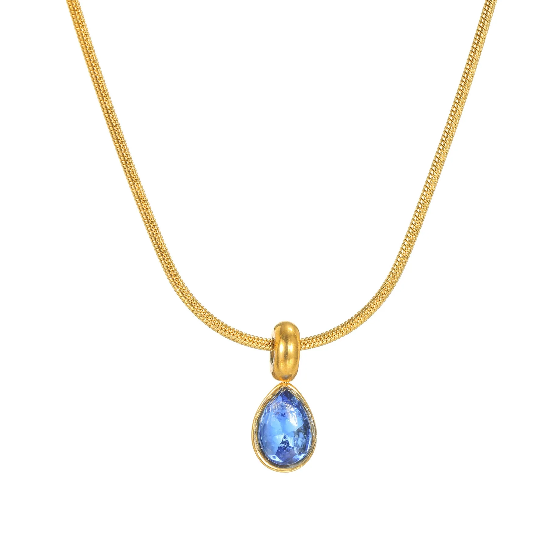 Stainless Steel And Titanium Steel Drop Shape Necklace For Women With Electroplating And Snake Bone Chain - Image 6