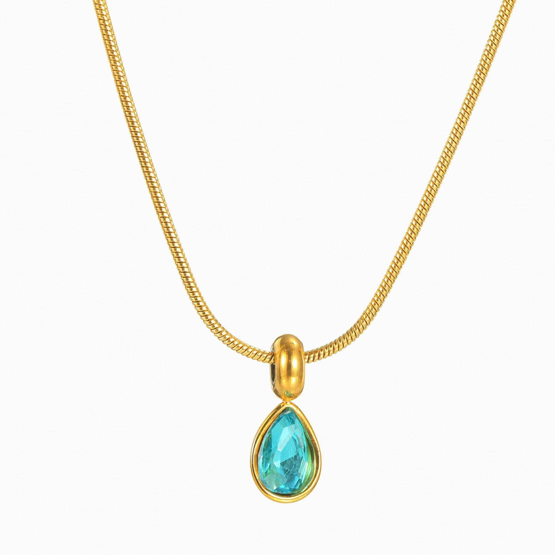 Stainless Steel And Titanium Steel Drop Shape Necklace For Women With Electroplating And Snake Bone Chain - Image 7