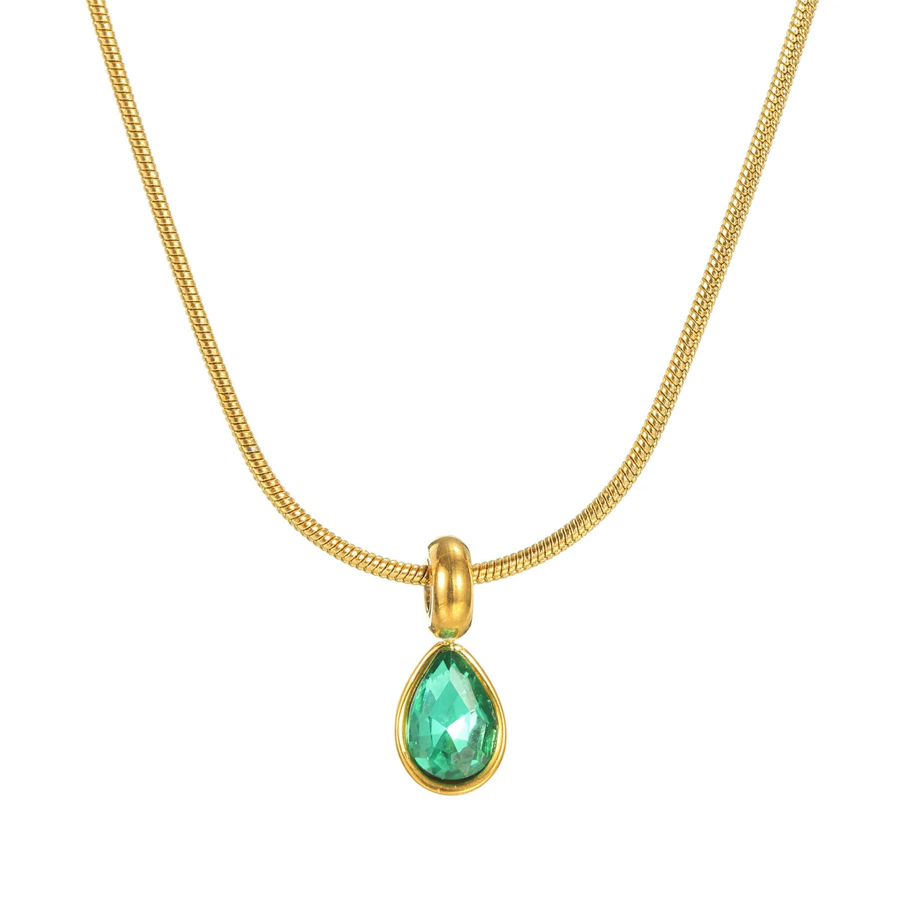 Stainless Steel And Titanium Steel Drop Shape Necklace For Women With Electroplating And Snake Bone Chain - Image 8