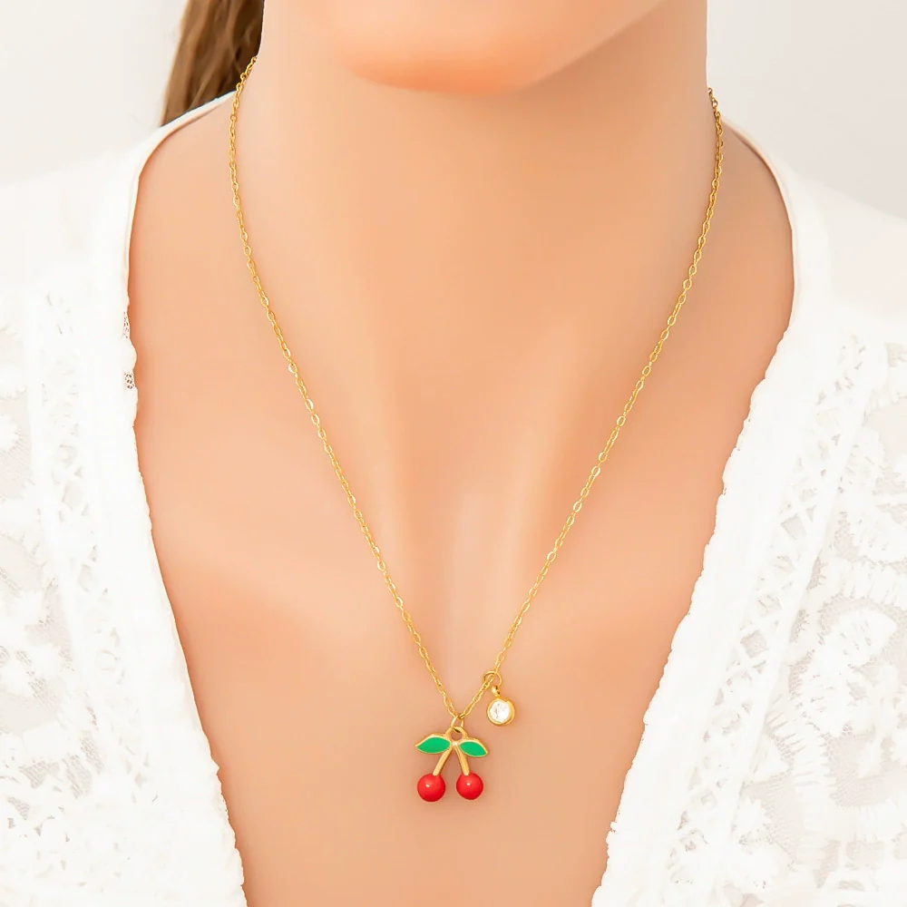 Stainless Steel And Titanium Steel Fruit Pendant Necklace Electroplated With 18K Real Gold For Women - Image 2