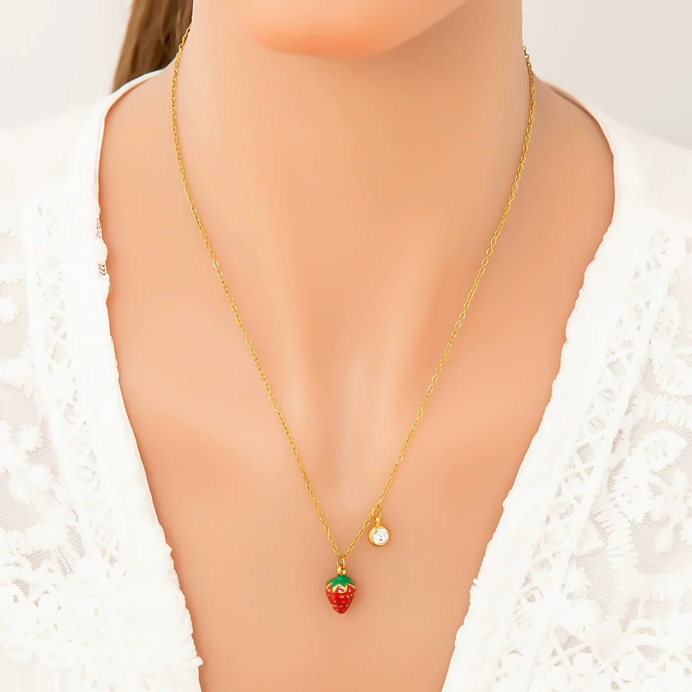Stainless Steel And Titanium Steel Fruit Pendant Necklace Electroplated With 18K Real Gold For Women - Image 3