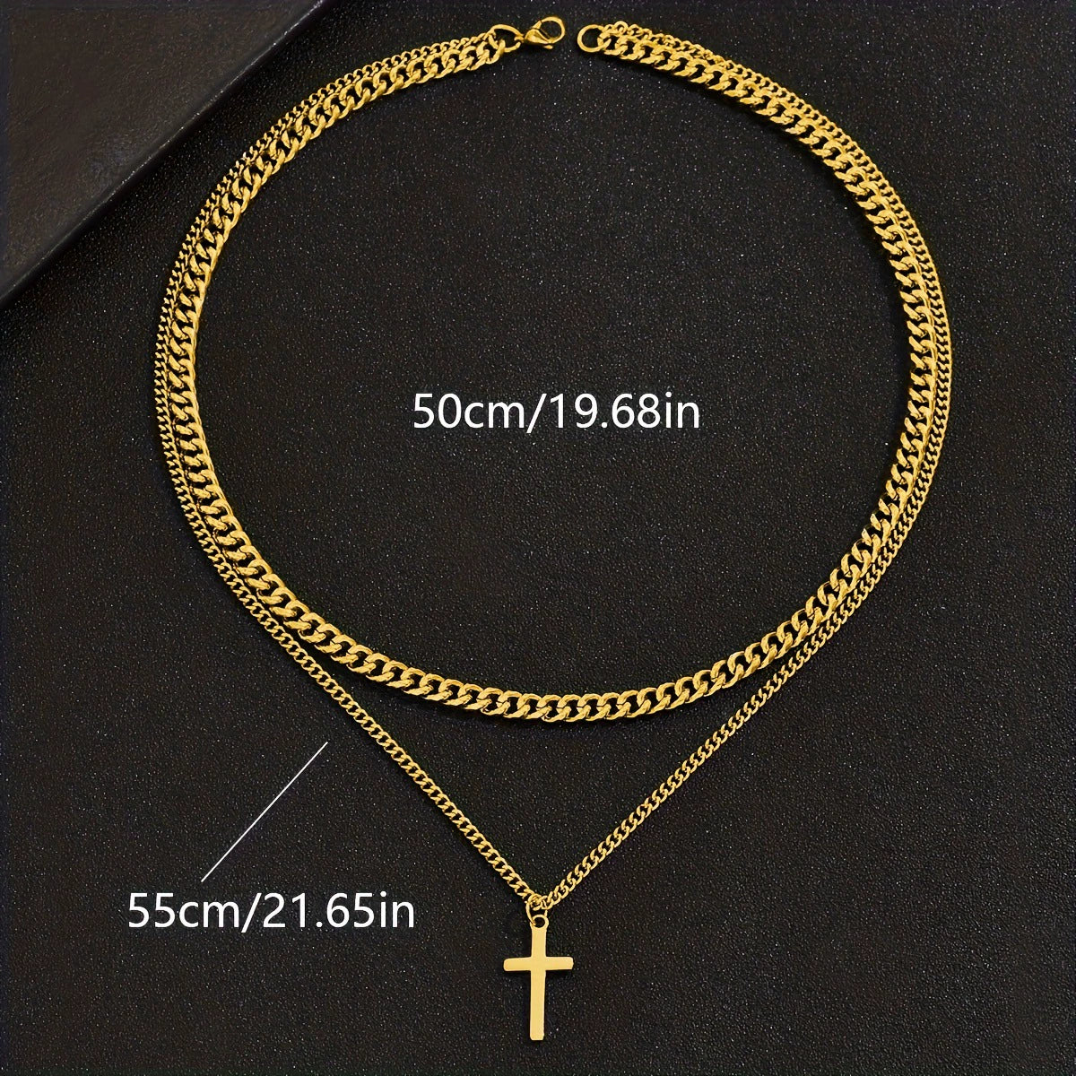 Stainless Steel And Titanium Steel Geometric Ochain Doublelayer Cross Clavicle Necklace With Electroplating - Image 3