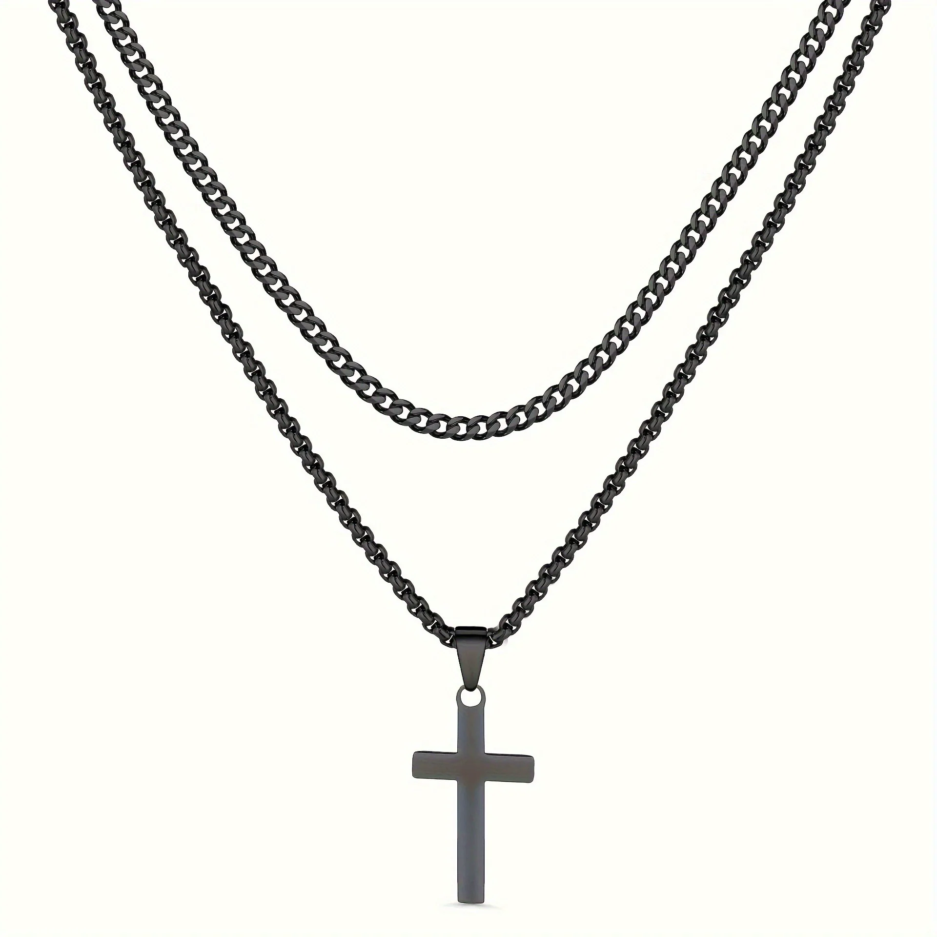 Stainless Steel And Titanium Steel Geometric Ochain Doublelayer Cross Clavicle Necklace With Electroplating - Image 5