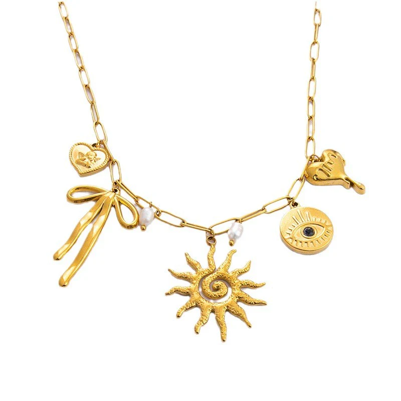 Stainless Steel And Titanium Steel Geometric Sunflower Tarot Pendant Clavicle Chain Jewelry For Women With Electroplating - Image 5