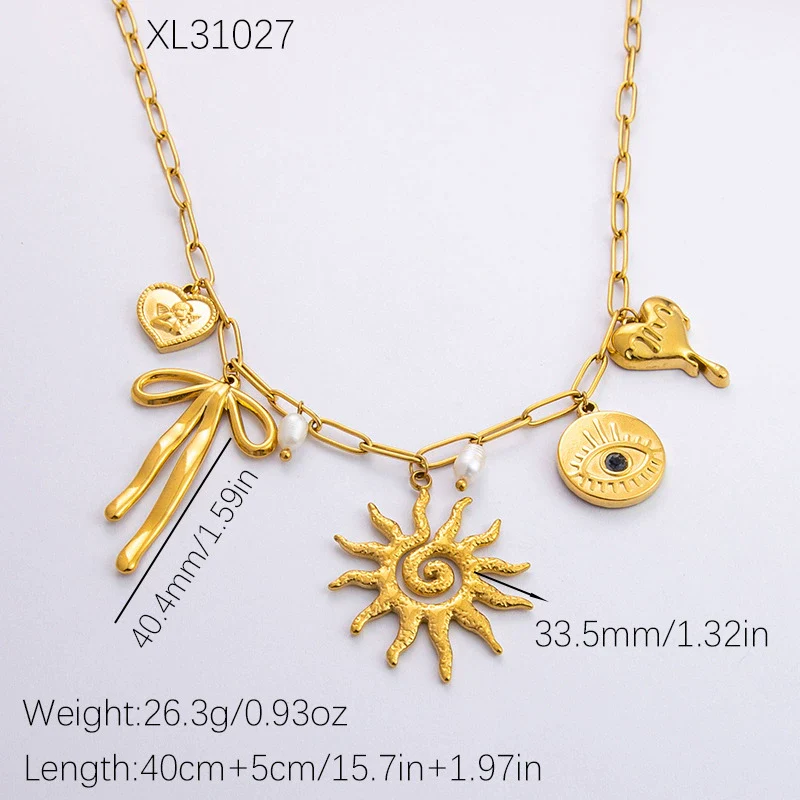 Stainless Steel And Titanium Steel Geometric Sunflower Tarot Pendant Clavicle Chain Jewelry For Women With Electroplating - Image 8