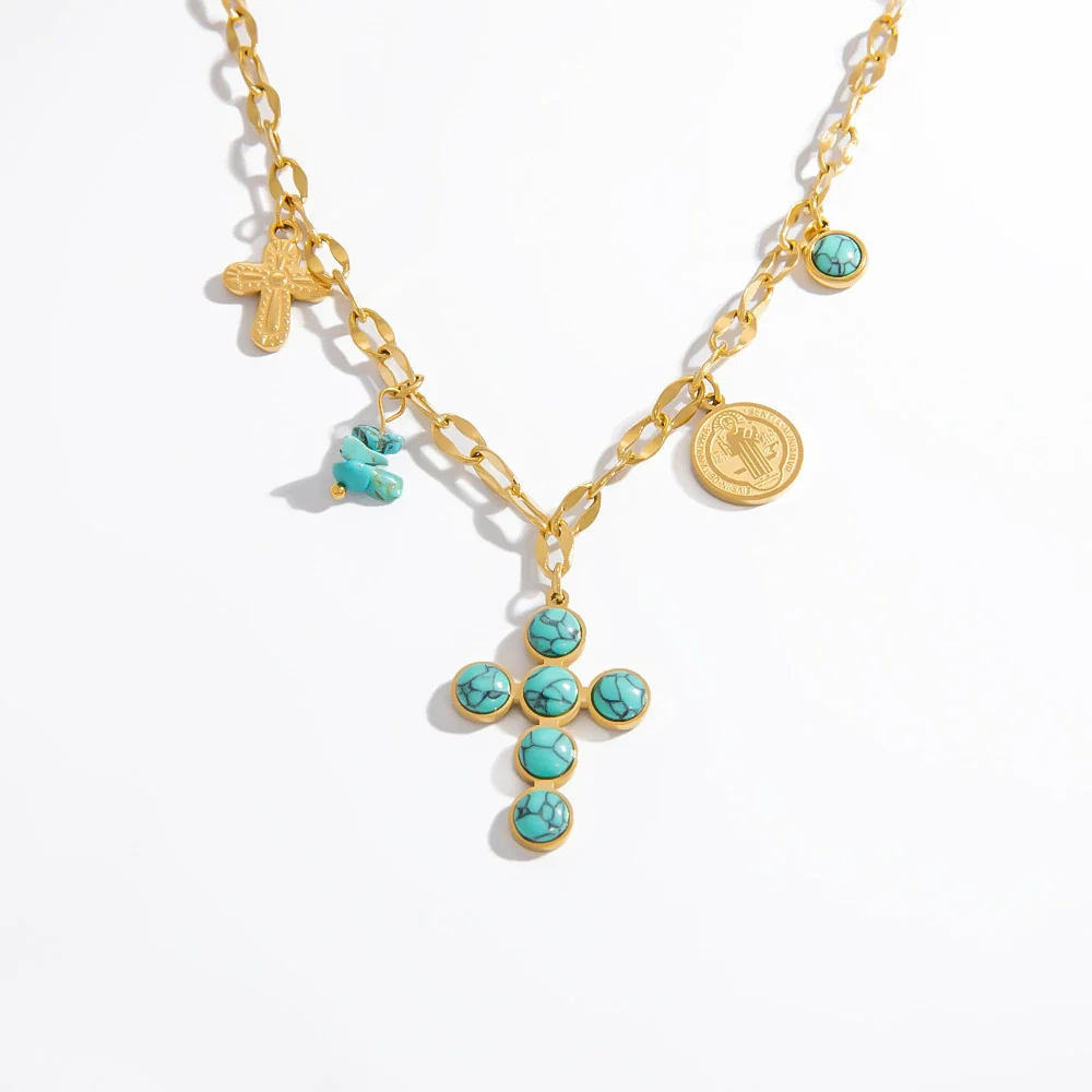 Stainless Steel And Titanium Steel Light Luxury O Chain Necklace With 18K Gold Cross And Pearl Electroplated - Image 5