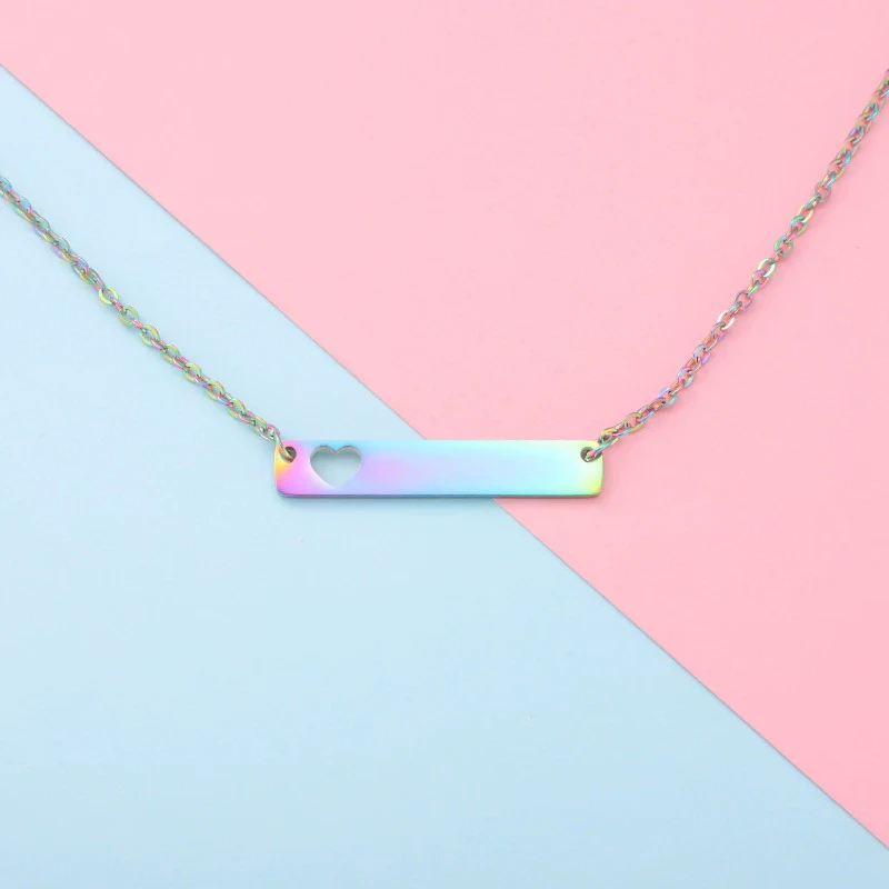 Stainless Steel And Titanium Steel Necklace Rectangular Cut Out Heart Pendant Cross Chain Geometric Style - Image 10