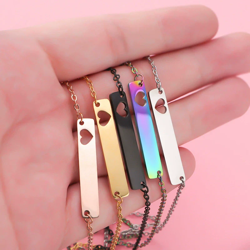 Stainless Steel And Titanium Steel Necklace Rectangular Cut Out Heart Pendant Cross Chain Geometric Style - Image 3