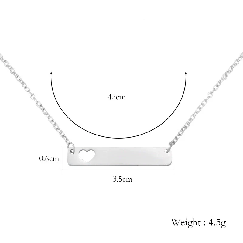 Stainless Steel And Titanium Steel Necklace Rectangular Cut Out Heart Pendant Cross Chain Geometric Style - Image 4