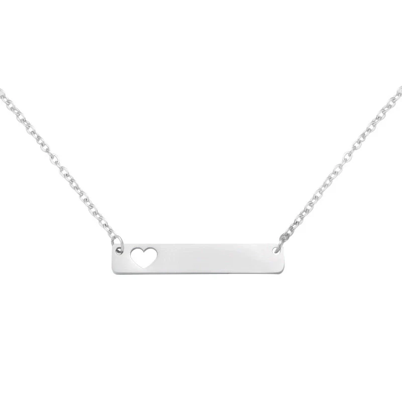 Stainless Steel And Titanium Steel Necklace Rectangular Cut Out Heart Pendant Cross Chain Geometric Style - Image 5