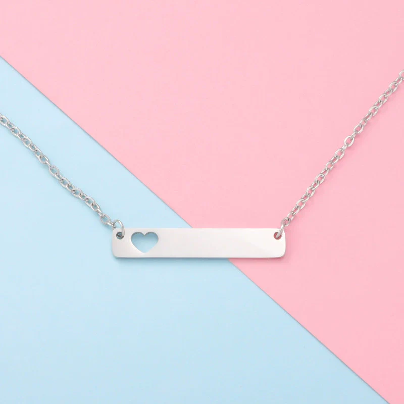 Stainless Steel And Titanium Steel Necklace Rectangular Cut Out Heart Pendant Cross Chain Geometric Style - Image 6