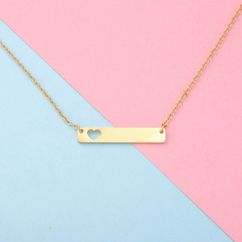 Stainless Steel And Titanium Steel Necklace Rectangular Cut Out Heart Pendant Cross Chain Geometric Style - Image 7