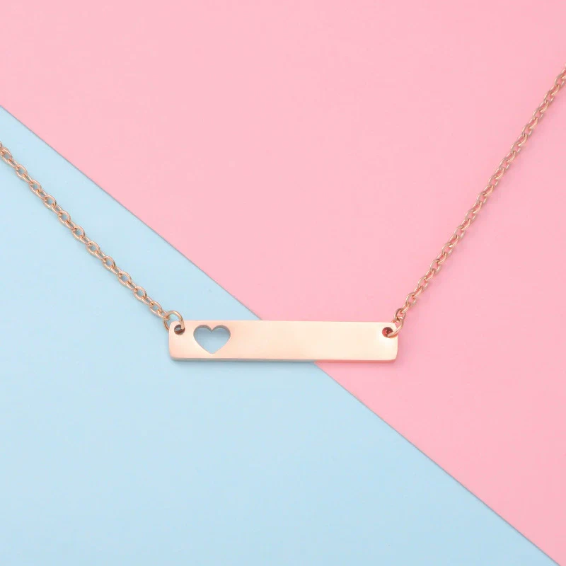 Stainless Steel And Titanium Steel Necklace Rectangular Cut Out Heart Pendant Cross Chain Geometric Style - Image 8
