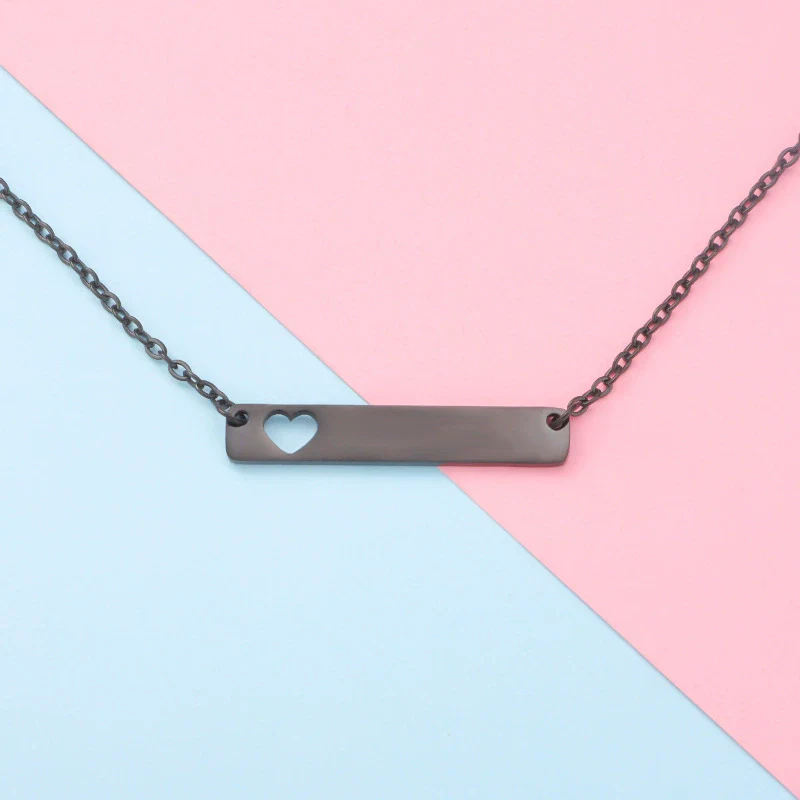 Stainless Steel And Titanium Steel Necklace Rectangular Cut Out Heart Pendant Cross Chain Geometric Style - Image 9