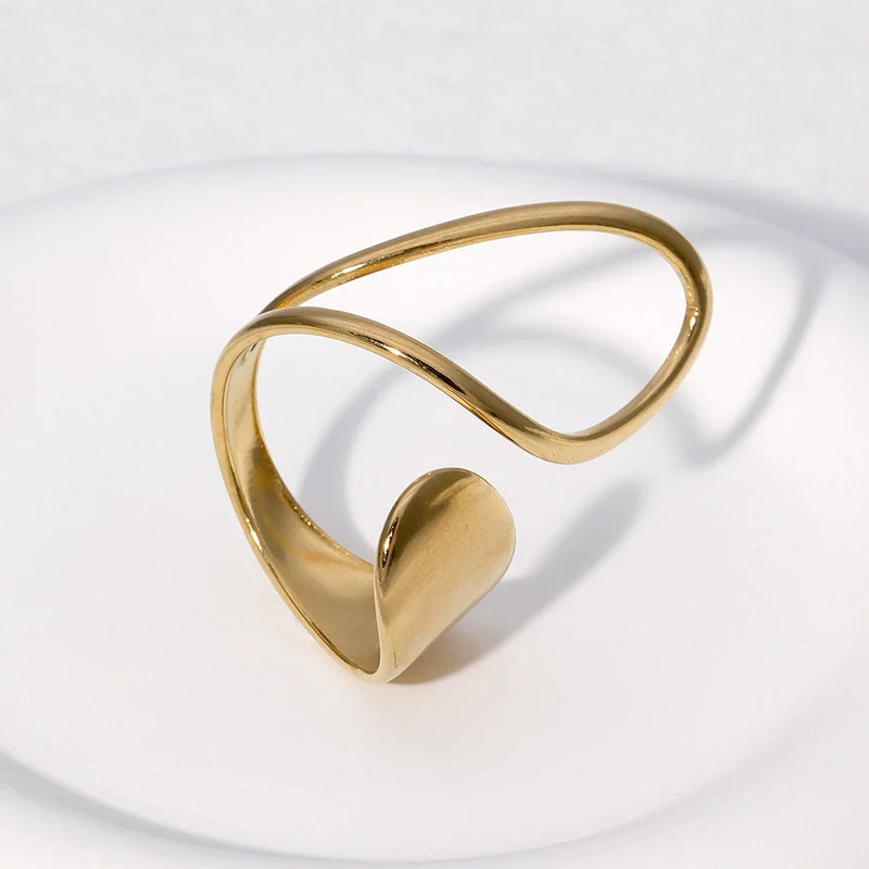 Stainless Steel And Titanium Steel Open Ring Jewelry Asymmetrical Electroplated For Women - Image 4
