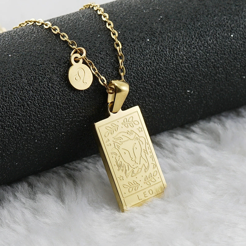 316L Stainless Steel And 316L Stainless Steel Twelve Constellations Pendant Necklace With Cross Chain And Electroplating - Image 10