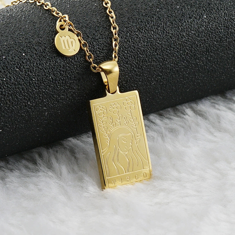 316L Stainless Steel And 316L Stainless Steel Twelve Constellations Pendant Necklace With Cross Chain And Electroplating - Image 11