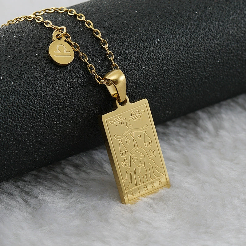 316L Stainless Steel And 316L Stainless Steel Twelve Constellations Pendant Necklace With Cross Chain And Electroplating - Image 12