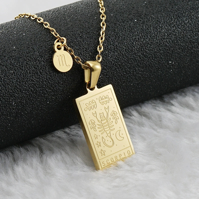 316L Stainless Steel And 316L Stainless Steel Twelve Constellations Pendant Necklace With Cross Chain And Electroplating - Image 13