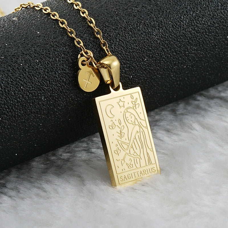 316L Stainless Steel And 316L Stainless Steel Twelve Constellations Pendant Necklace With Cross Chain And Electroplating - Image 14