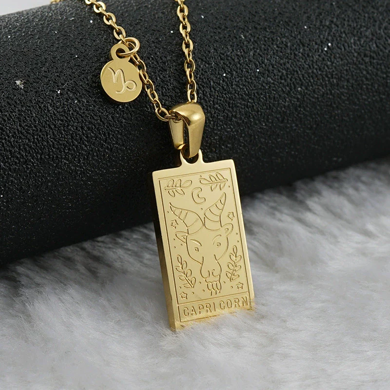 316L Stainless Steel And 316L Stainless Steel Twelve Constellations Pendant Necklace With Cross Chain And Electroplating - Image 15