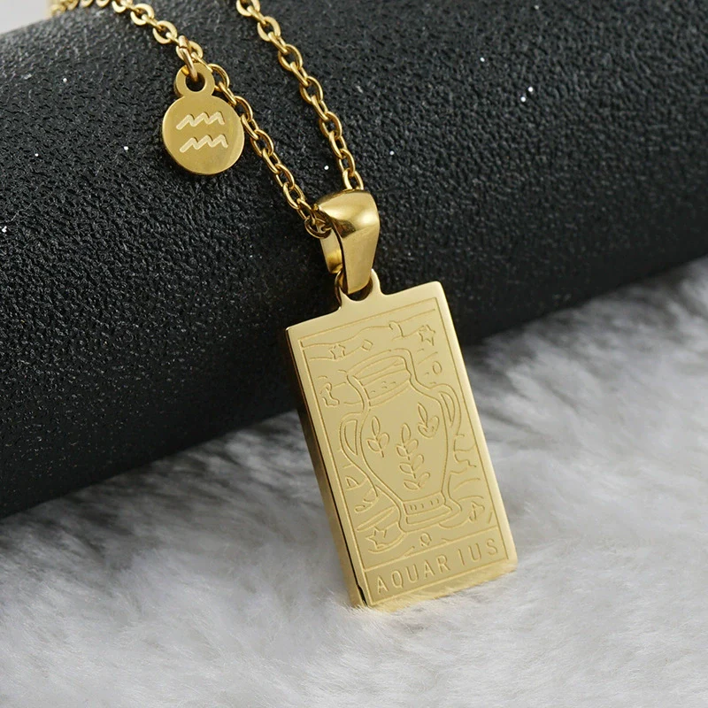 316L Stainless Steel And 316L Stainless Steel Twelve Constellations Pendant Necklace With Cross Chain And Electroplating - Image 16