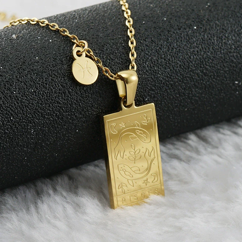 316L Stainless Steel And 316L Stainless Steel Twelve Constellations Pendant Necklace With Cross Chain And Electroplating - Image 17