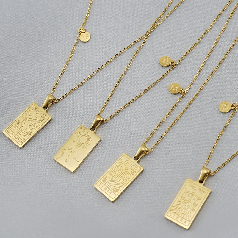 316L Stainless Steel And 316L Stainless Steel Twelve Constellations Pendant Necklace With Cross Chain And Electroplating - Image 2