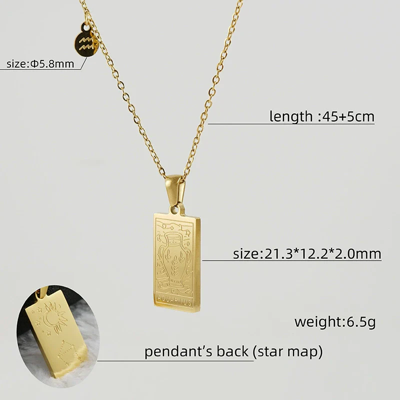 316L Stainless Steel And 316L Stainless Steel Twelve Constellations Pendant Necklace With Cross Chain And Electroplating - Image 4