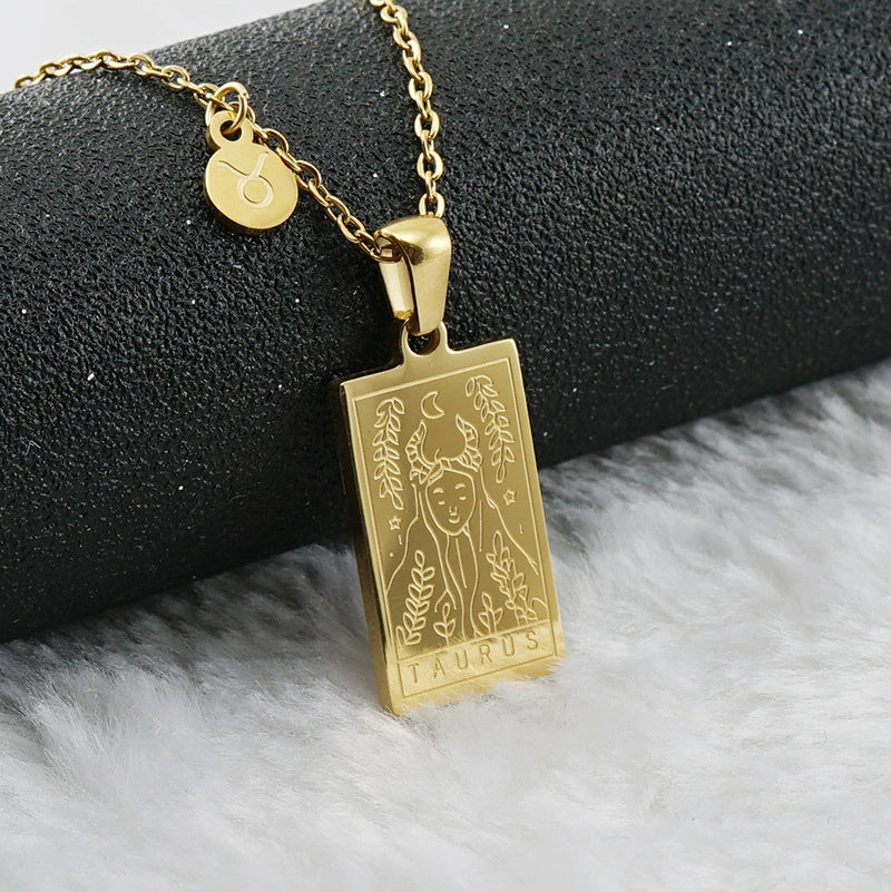 316L Stainless Steel And 316L Stainless Steel Twelve Constellations Pendant Necklace With Cross Chain And Electroplating - Image 7