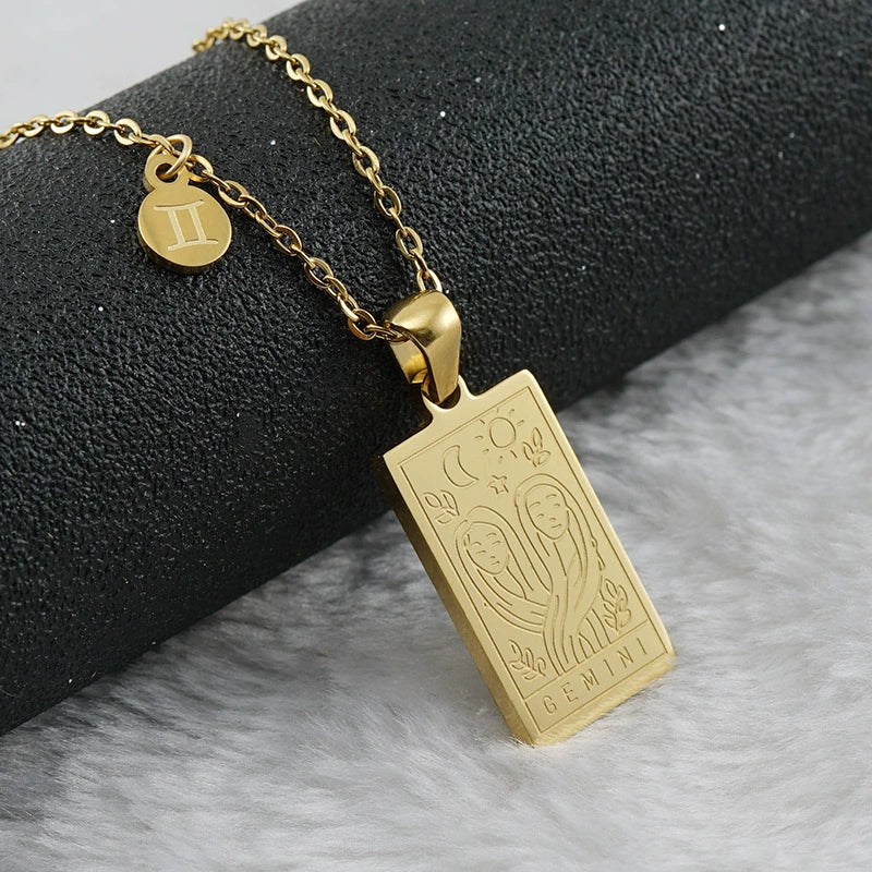 316L Stainless Steel And 316L Stainless Steel Twelve Constellations Pendant Necklace With Cross Chain And Electroplating - Image 8