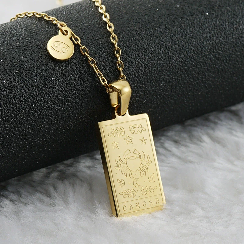 316L Stainless Steel And 316L Stainless Steel Twelve Constellations Pendant Necklace With Cross Chain And Electroplating - Image 9