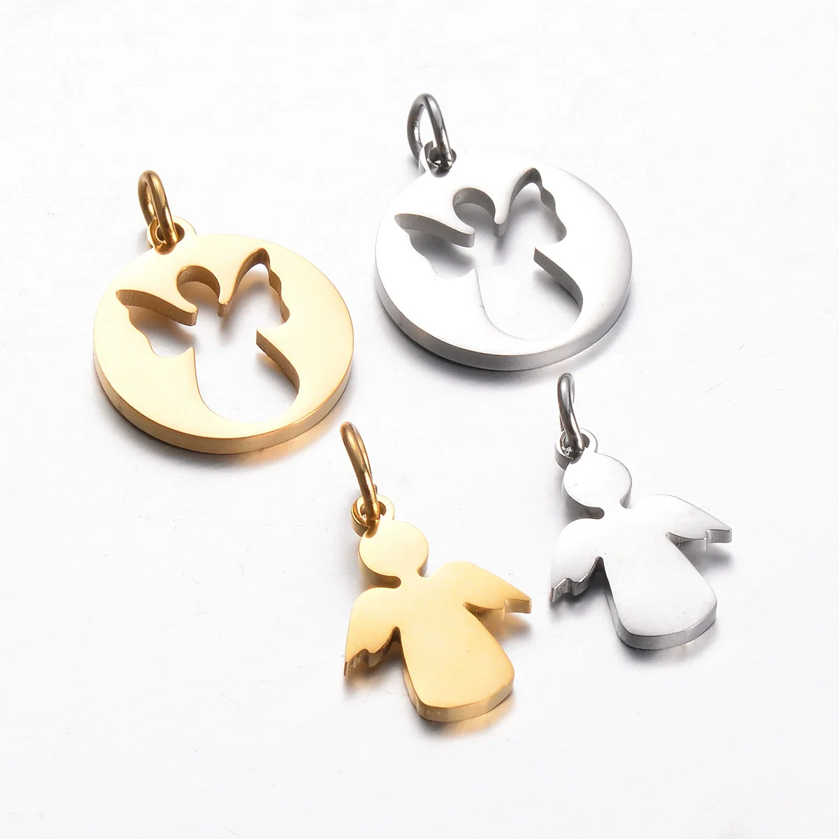 Stainless Steel Angel Cut Out Pendant Diy Necklace Bracelet Hanging Ring Accessories Electroplated - Image 2