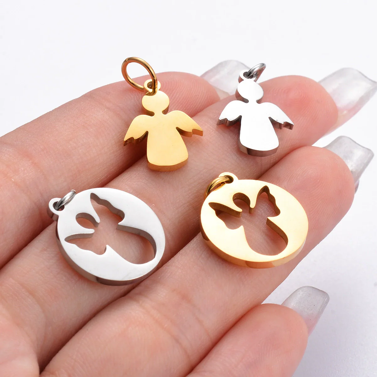 Stainless Steel Angel Cut Out Pendant Diy Necklace Bracelet Hanging Ring Accessories Electroplated - Image 3