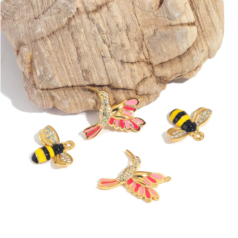 Stainless Steel Animal Bee Hummingbird Fish Dripping Oil Cartoon Style Diy Craft Supplies Pendant For Earrings Bracelet Necklace - Image 2
