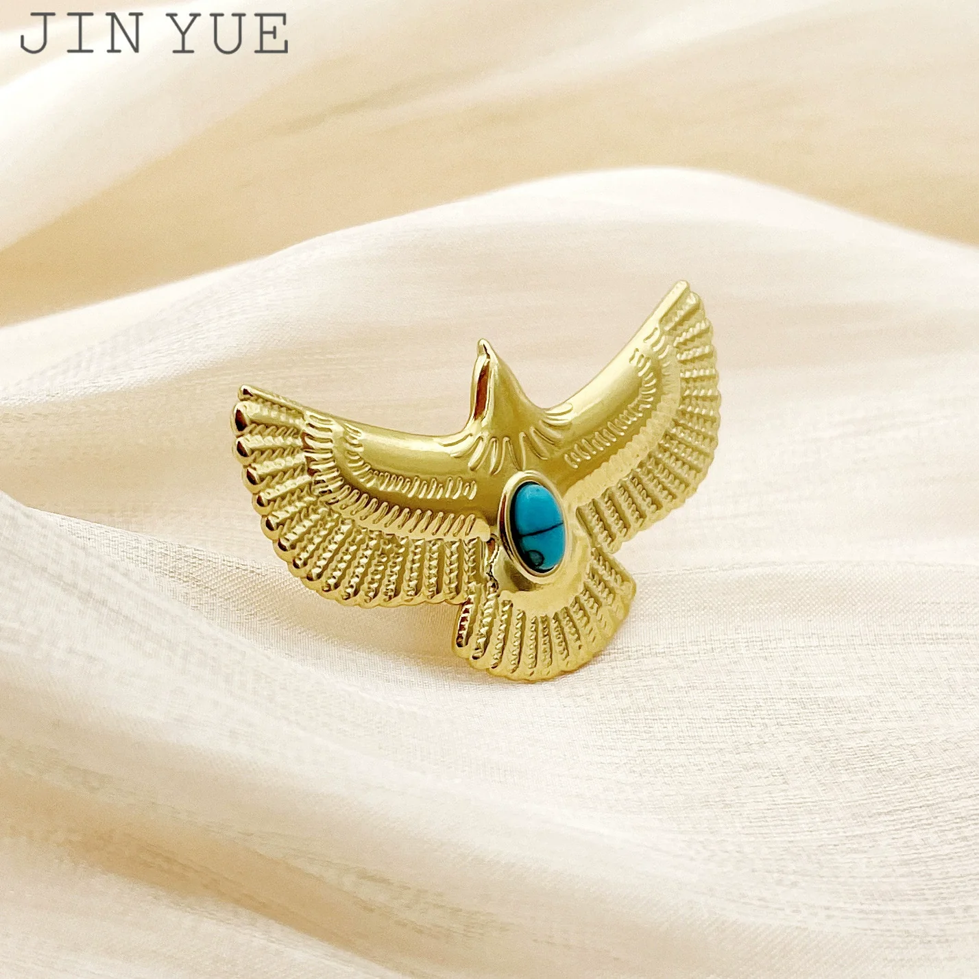 Stainless Steel Animal Eagle Open Ring With Flying Bird Wings Electroplated